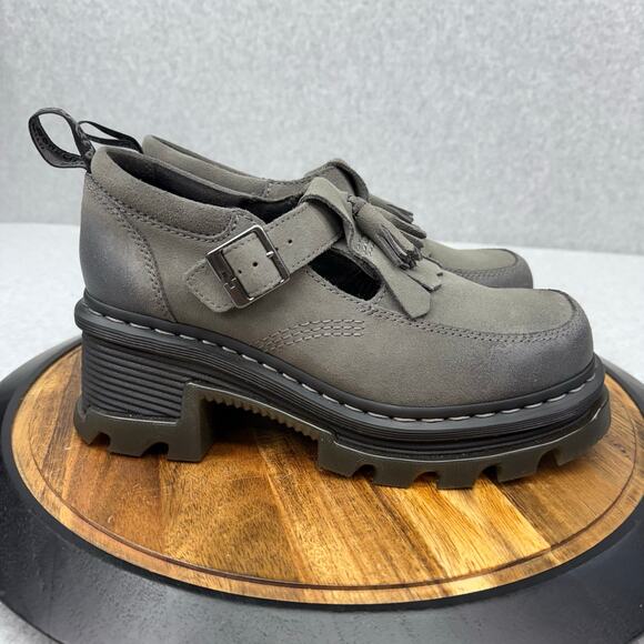 Dr Martens Women’s 9 Corran Waxy Suede Mary Jane Grey Platform Chunky Boots - Picture 1 of 7